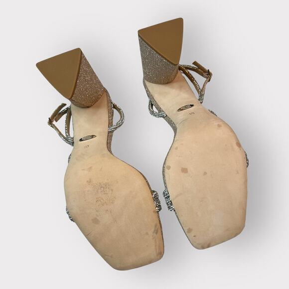 Badgley Mischka NEW sz 10 Freedon Rhinestone Gold High Heel Sandals Fancy Formal - Picture 8 of 12